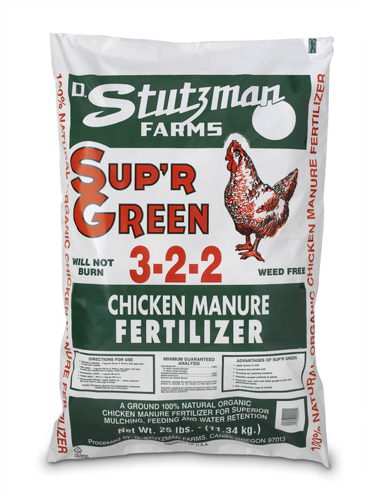 Sup'R Green (3-2-2) Composted Chicken Manure - 80 x 25 lb Bags