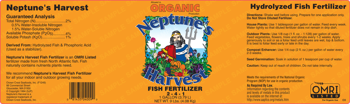 Neptune's Harvest Liquid Fish Fertilizer (2 - 4 - 1) - 1 Gallon - Seven Springs Farm Supply