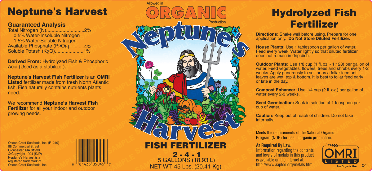 Neptune's Harvest Liquid Fish Fertilizer (2 - 4 - 1) - 5 Gallons - Seven Springs Farm Supply