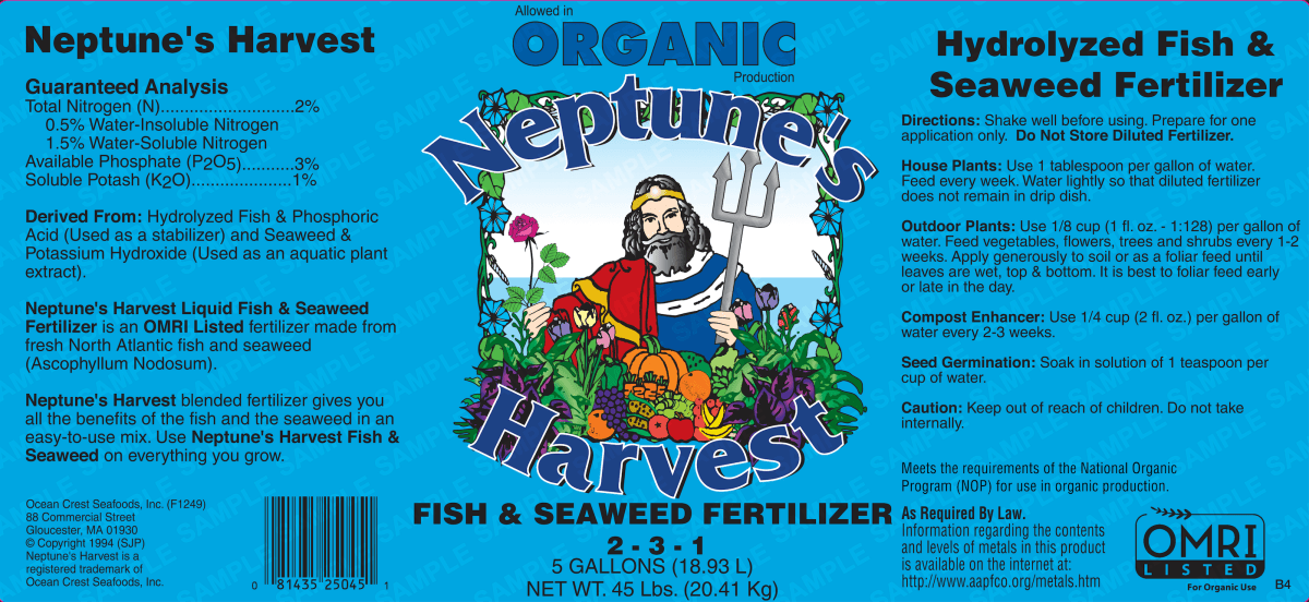 Neptune's Harvest Liquid Fish & Seaweed Fertilizer (2 - 3 - 1) - 5 Gallons - Seven Springs Farm Supply
