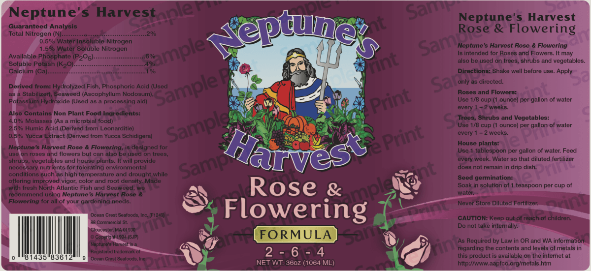 Neptune's Harvest Rose & Flowering (2 - 6 - 4) - 1 Quart - Seven Springs Farm Supply