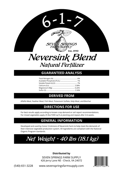 Neversink Blend Natural Fertilizer (6 - 1 - 7) - 40 lbs - Seven Springs Farm Supply