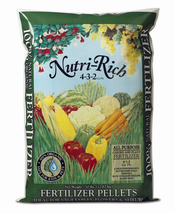 Nutri - Rich (4 - 3 - 2) Calcium 7% All Purpose Pelleted Fertilizer - 40 x 50 lb Bags - Seven Springs Farm Supply