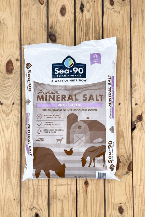 Sea - 90 Premium Mineral Salt with Garlic - 50 lb Bag - Seven Springs Farm Supply