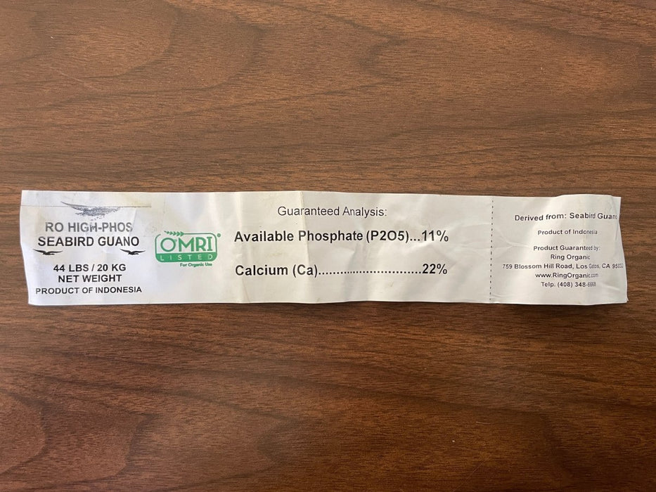 Seabird Guano (0 - 11 - 0) +22% Ca - 44 lb Bag - Seven Springs Farm Supply