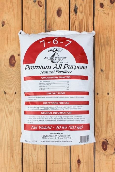 Seven Springs Premium All Purpose Natural Fertilizer (7 - 6 - 7) - 40 lbs - Seven Springs Farm Supply