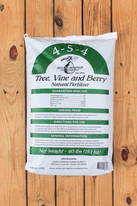 Seven Springs Tree, Vine and Berry Natural Fertilizer (4 - 5 - 4) - 40 lbs - Seven Springs Farm Supply