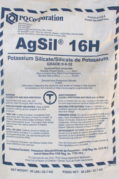 AgSil 16H Potassium Silicate Powder 52% SiO2 (0-0-32) 50 lb Bag