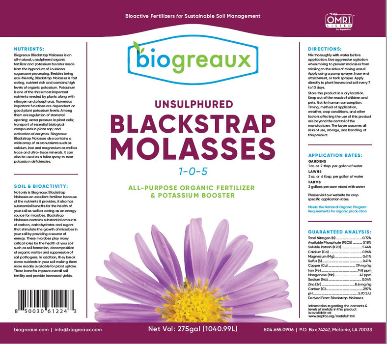 Biogreaux Blackstrap Molasses 275 Gallon (1-0-5)