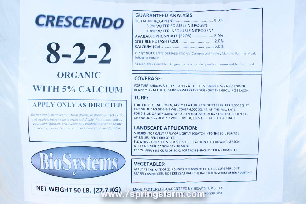Crescendo Organic Fertilizer (8-2-2) - Full Pallet 40 x 50 lb — Seven  Springs Farm Supply