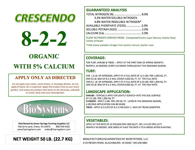 Crescendo Organic Fertilizer (8-2-2) 5% Calcium - 50 lb Bag