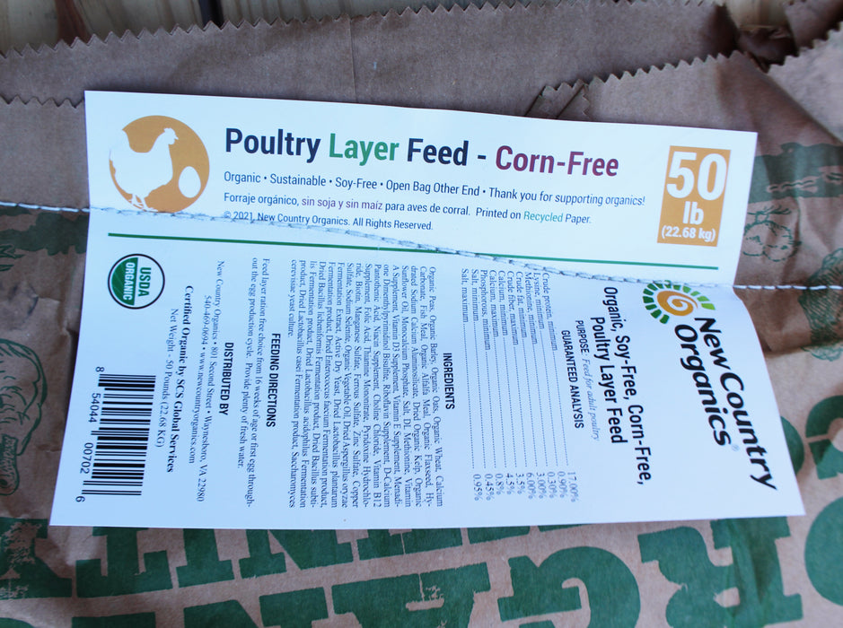 New Country Organics  - Organic Soy-Free, Corn-Free Poultry Layer Feed - 50 lb Bag