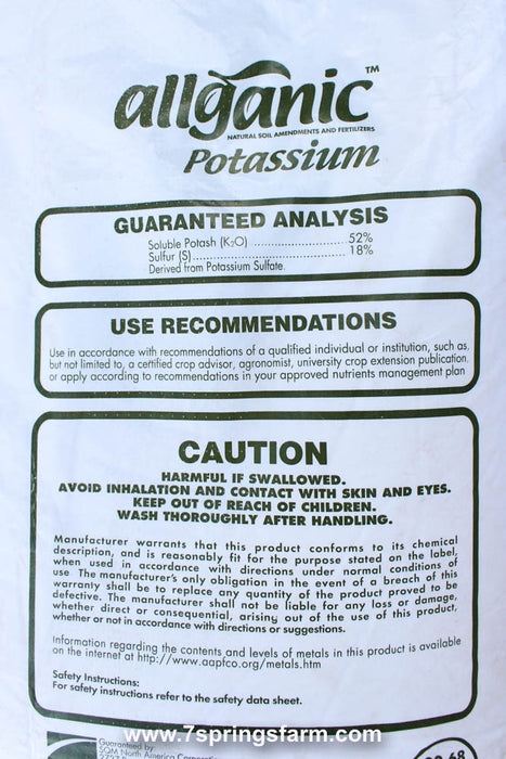 Allganic Soluble Potassium Sulfate SOP (0-0-52-Sulfur 18%) - 50 lb x 56 Bags