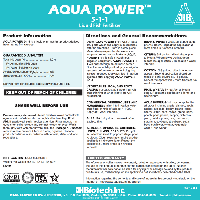Aqua Power Liquid Fish Fertilizer (5-1-1) - 55 Gallon Drum