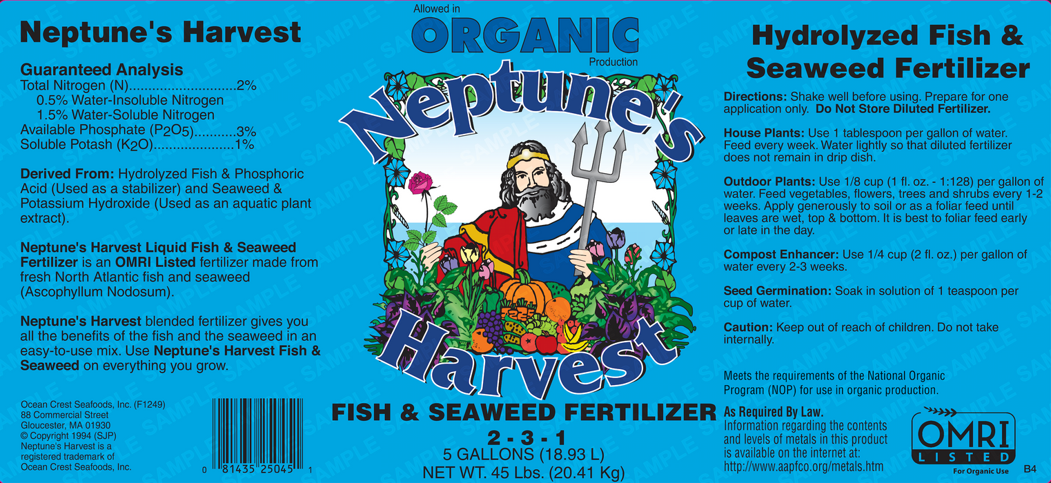 Neptune's Harvest Liquid Fish & Seaweed Fertilizer (2-3-1) - 5 Gallons