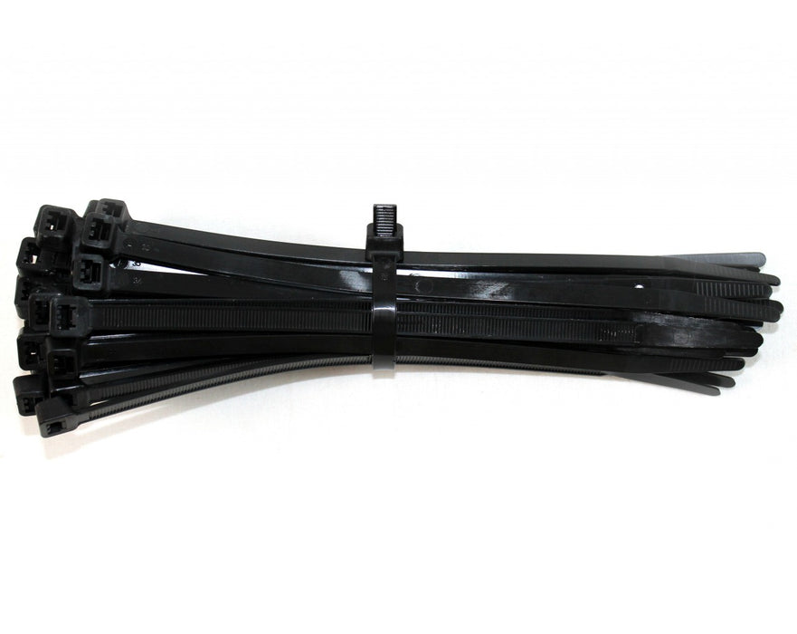 Cable Zip Ties 8" UV Blk Plastic Self Locking, Releasable 100 Pk