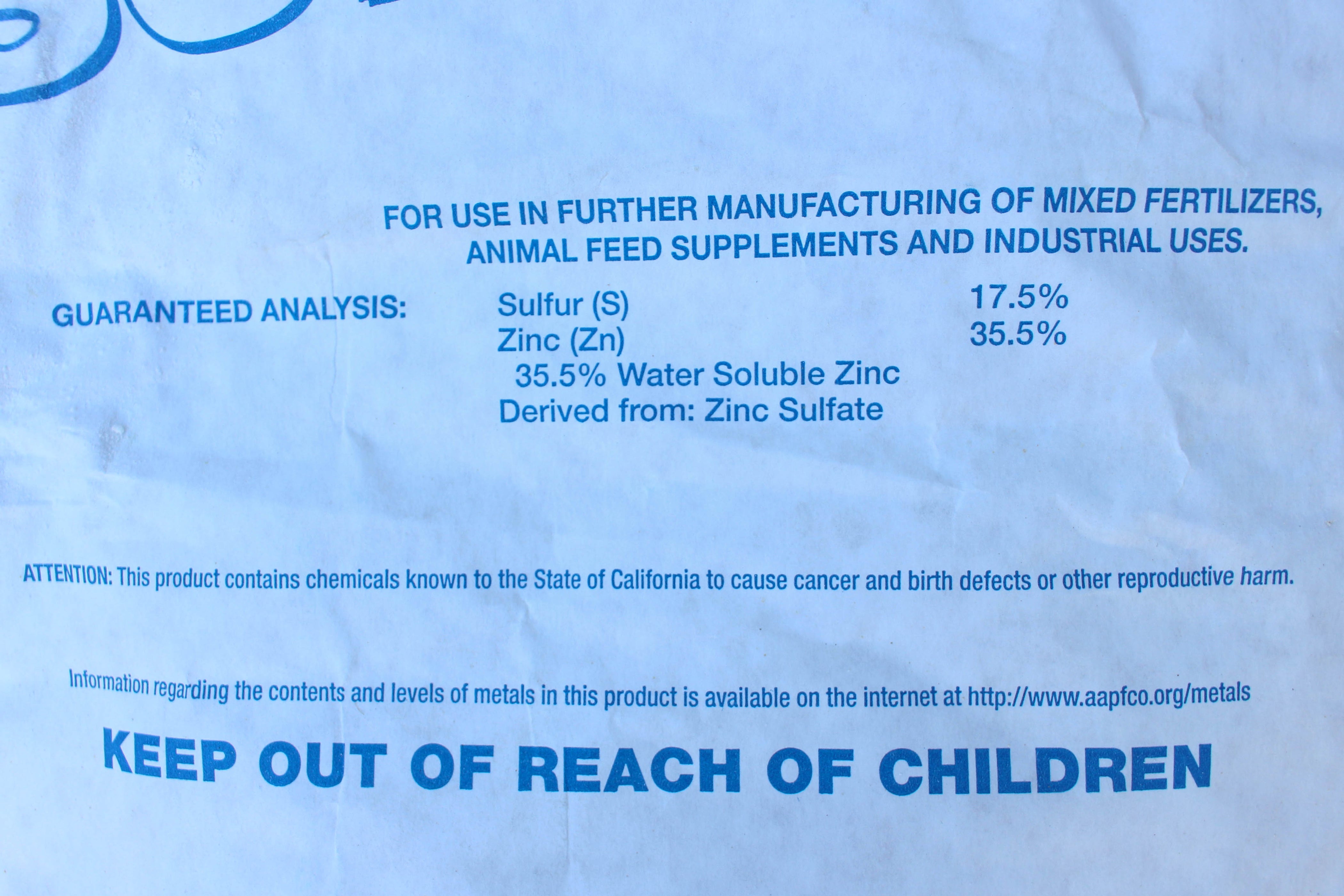 Zinc Sulfate Powder, Ag & Livestock 50 lb Bag — Seven Springs Farm Supply