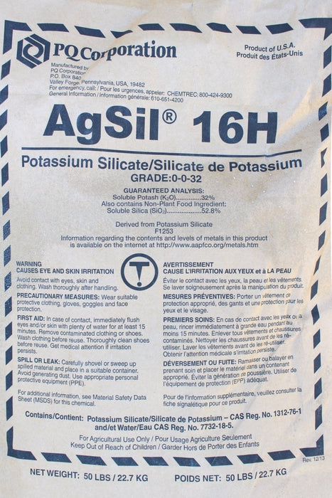 AgSil 16H Potassium Silicate Powder 52% SiO2 (0 - 0 - 32) 50 lb Bag - Seven Springs Farm Supply