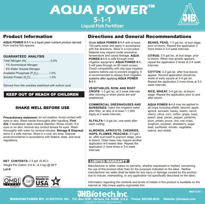 Aqua Power Liquid Fish Fertilizer (5 - 1 - 1) - 1 Gallon - Seven Springs Farm Supply