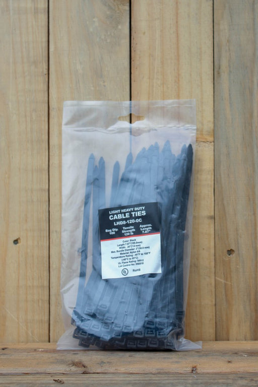 Cable Zip Ties 8" UV Blk Plastic Self Locking, Releasable 100 Pk - Seven Springs Farm Supply