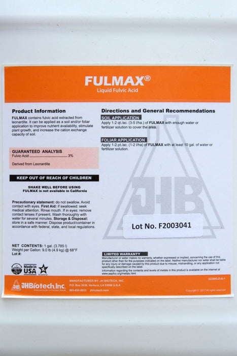 Fulmax 3% Liquid Fulvic Acid - 1 Gallon - Seven Springs Farm Supply
