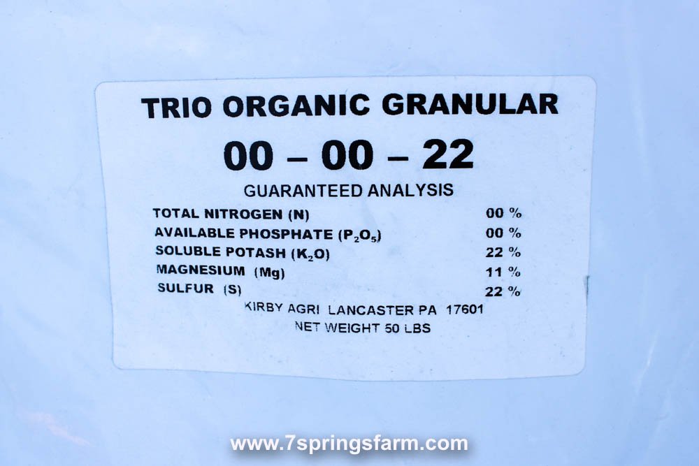 Kmag or SulPoMag Granular (0 - 0 - 22+22S+11Mg) - 50 lb Bag - Seven Springs Farm Supply