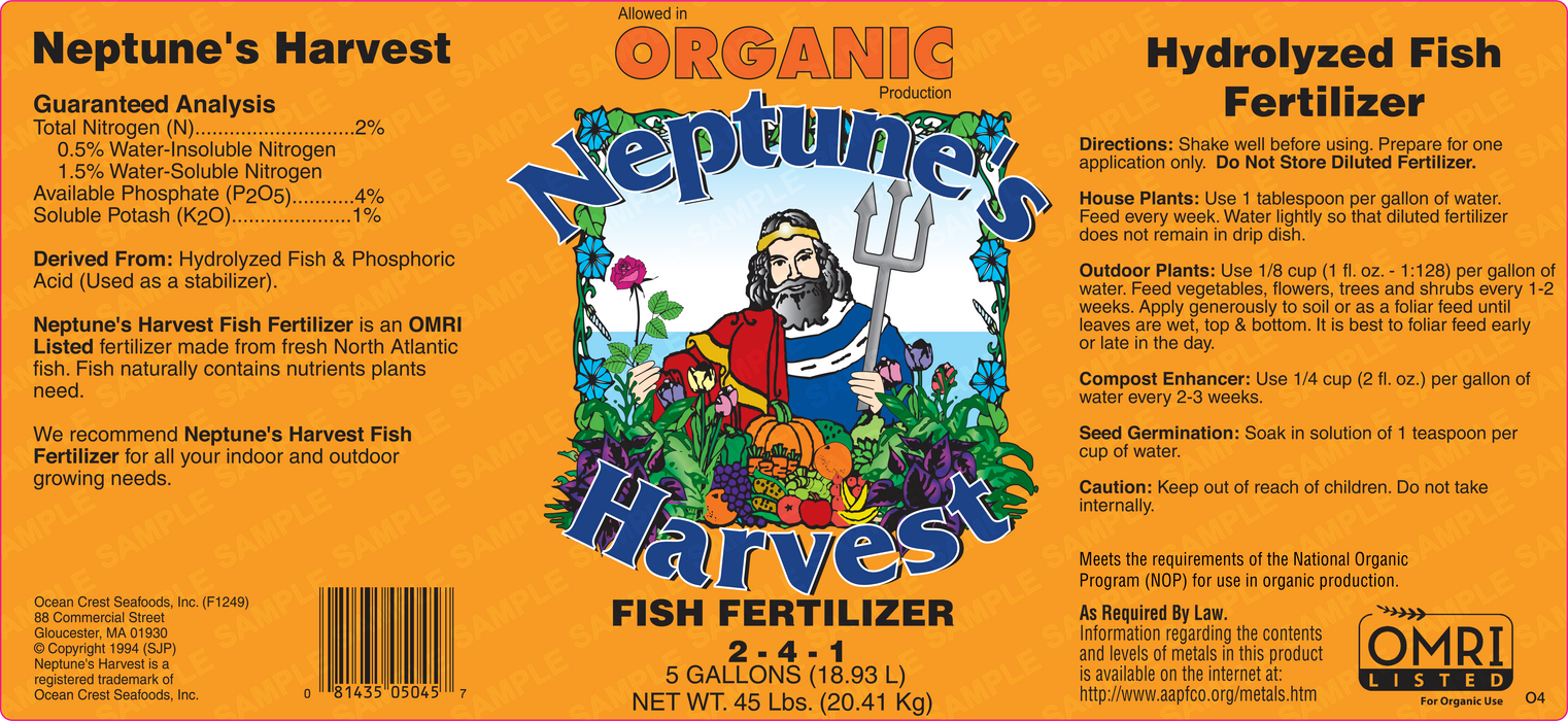 Neptune's Harvest Liquid Fish Fertilizer (2-4-1) - 5 Gallons