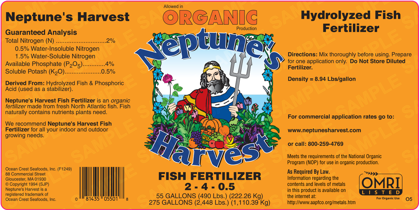 Neptune's Harvest Liquid Fish Fertilizer (2-4-0.5) - 55 Gallons