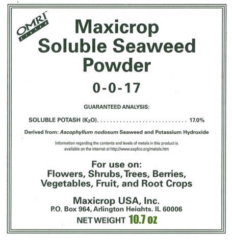 Maxicrop Soluble Seaweed Powder (0 - 0 - 17) - 10.7 oz - Seven Springs Farm Supply