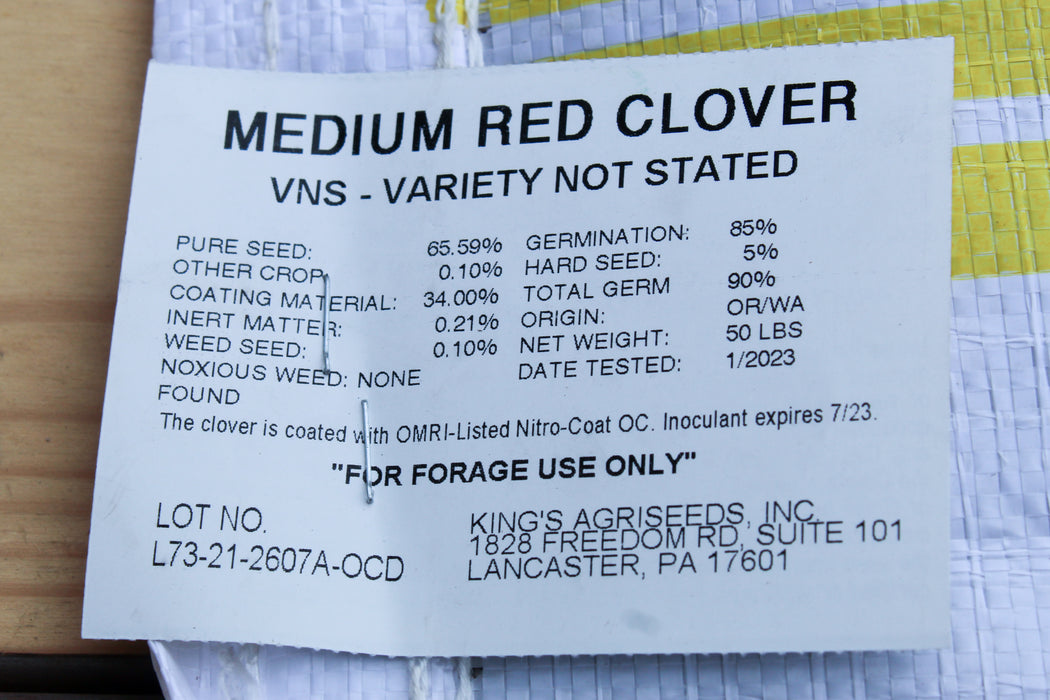 Clover - Medium Red NON OG Cover Crop Seed- 50 lb Bag