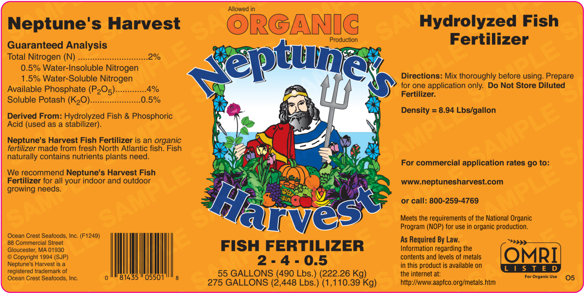 Neptune's Harvest Liquid Fish Fertilizer (2 - 4 - 0.5) - 55 Gallons - Seven Springs Farm Supply