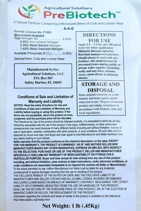 PreBiotech (4 - 4 - 0) Foliar Fertilizer 1 lb Bag - Seven Springs Farm Supply