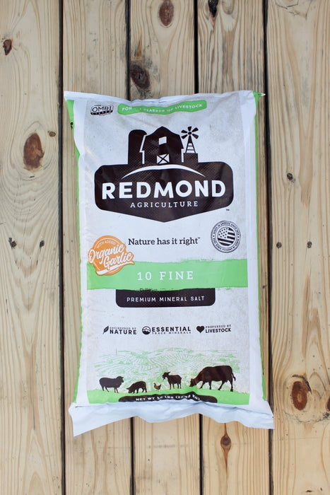 Redmond Agriculture 10 Fine Premium Mineral Salt with Garlic - 50 lb Bag - Seven Springs Farm Supply