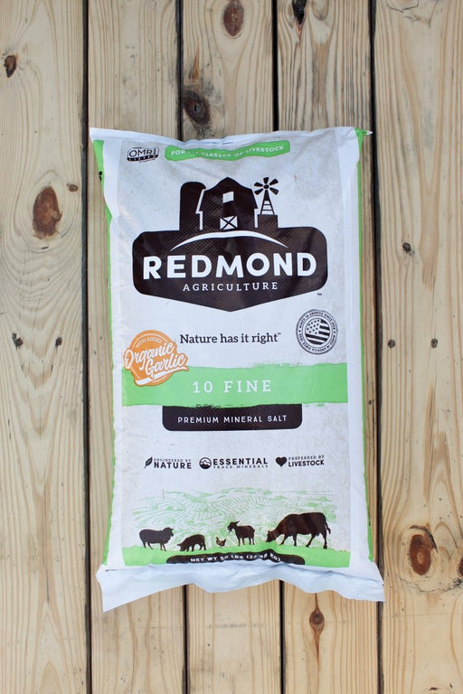 Redmond Agriculture 10 Fine Premium Mineral Salt with Garlic - 50 lb Bag - Seven Springs Farm Supply